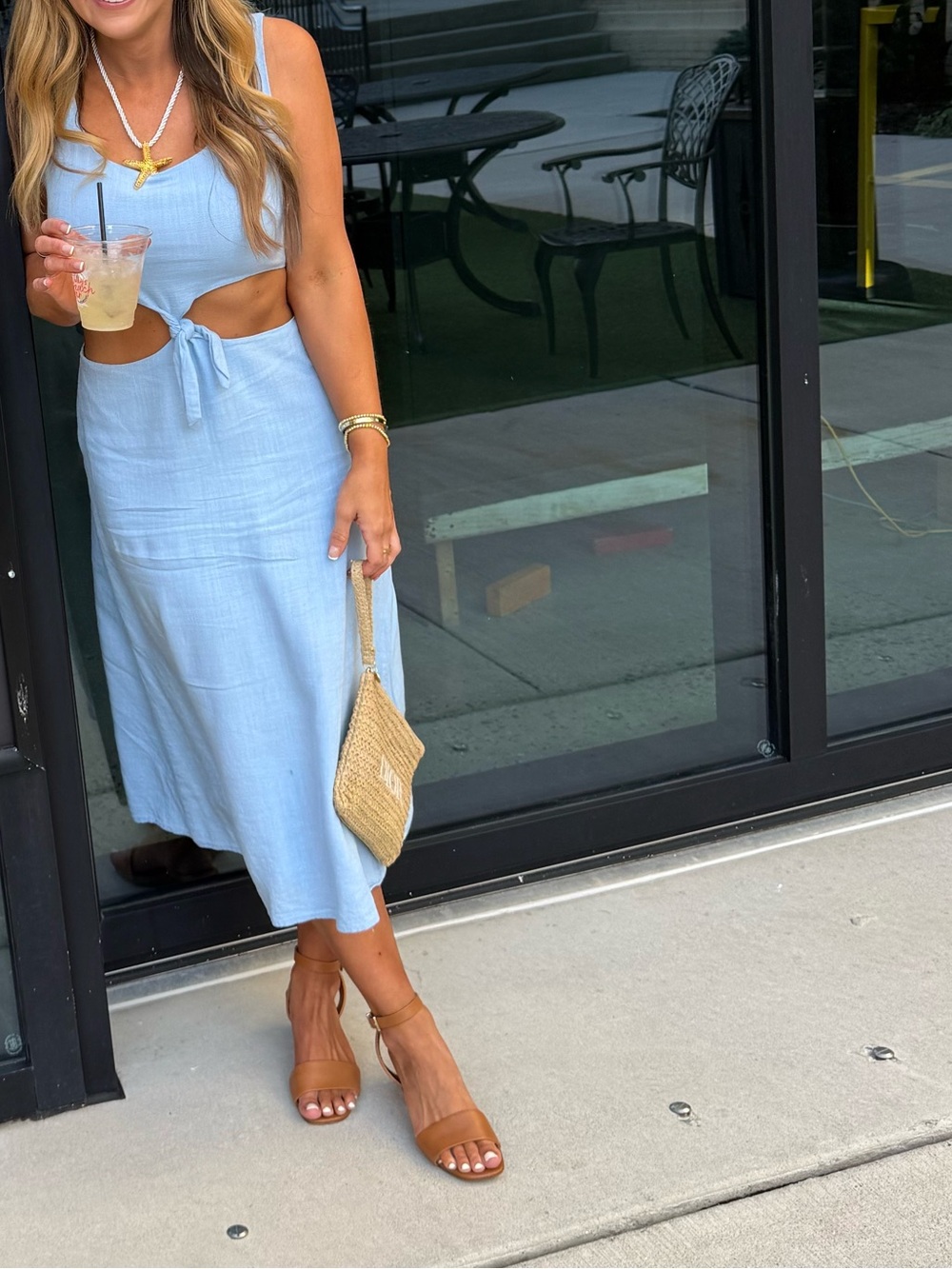 Lulu's Light Blue Tie-Front Cutout Midi Dress